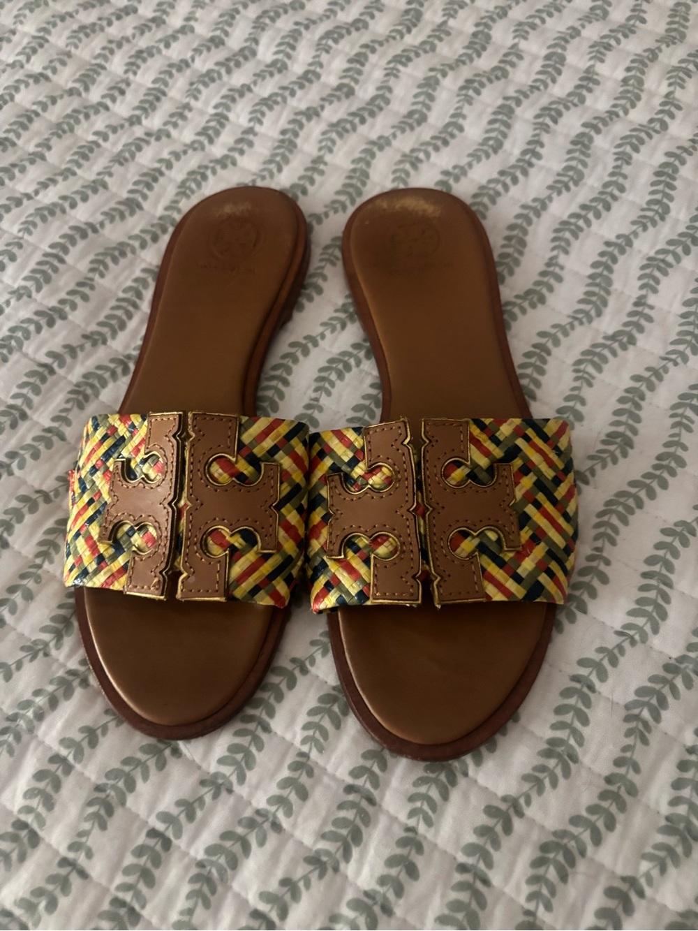 Tory Burch Woven Multicolor Slide Sandals - Brown